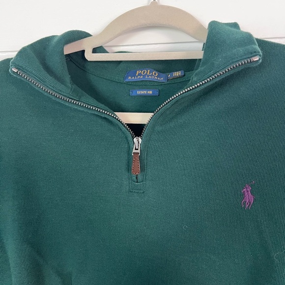 Polo Ralph Lauren Estate Rib Quarter-Zip Pullover – Forest Green, Logo , Size L - Picture 3 of 12